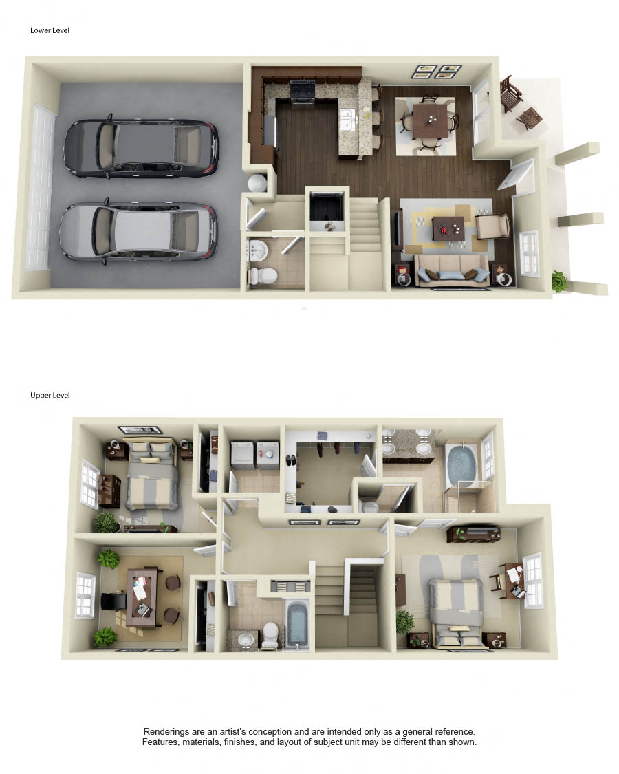 Floor plan for 3 beds, 2.5 baths, 1436 sqft